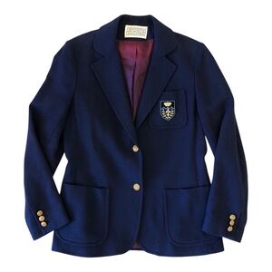 Vintage Women’s Classic Navy Blazer with Gold Accents and Appliqué